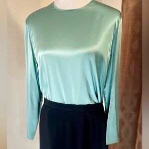 Vintage Giorgio Armani Le Collezioni 100% Silk Blouse, Teal, Button Accent